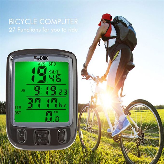 SunDing Smart Bicycle Odometer Waterproof Bike Navigation Computer GPS Bicycle Speedometer Multifunction With LCD Green Backlight